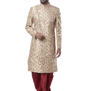 Gold Polyester Blend Sherwani
