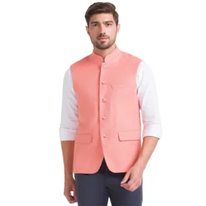 Men Orange Solid Terry Rayon Blend Waist Coat